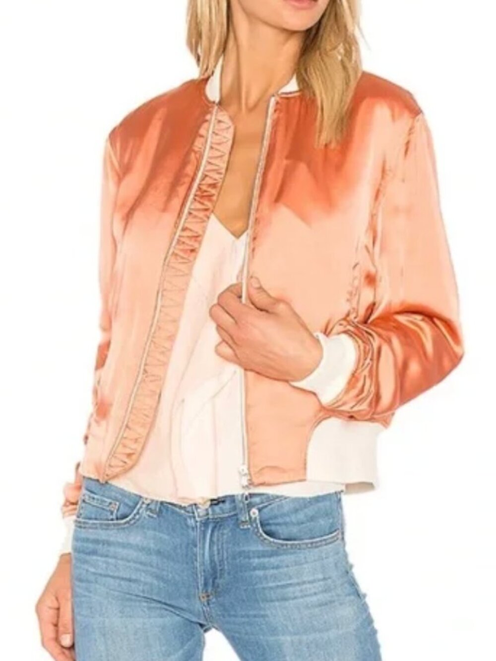 Rag & Bone Peach Satin Bomber Jacket XXS